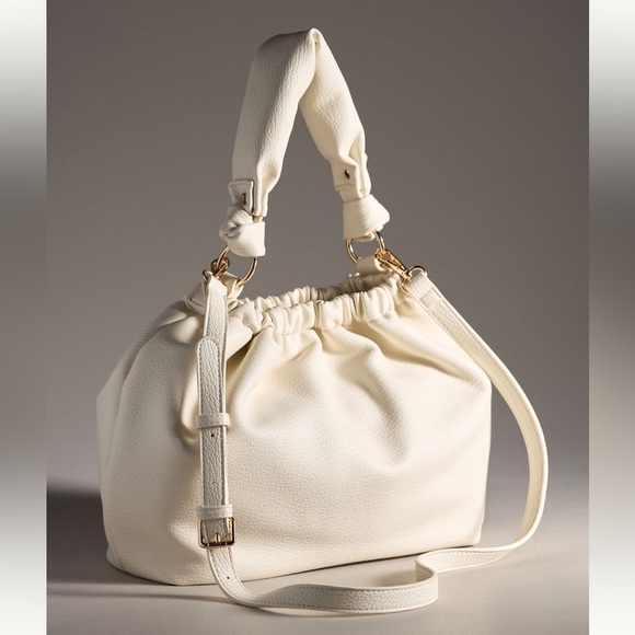 Anthropologie - Mali + Lili Nala Scrunched Faux Leather Bag Ivory Crossbody NWT - Picture 2 of 13